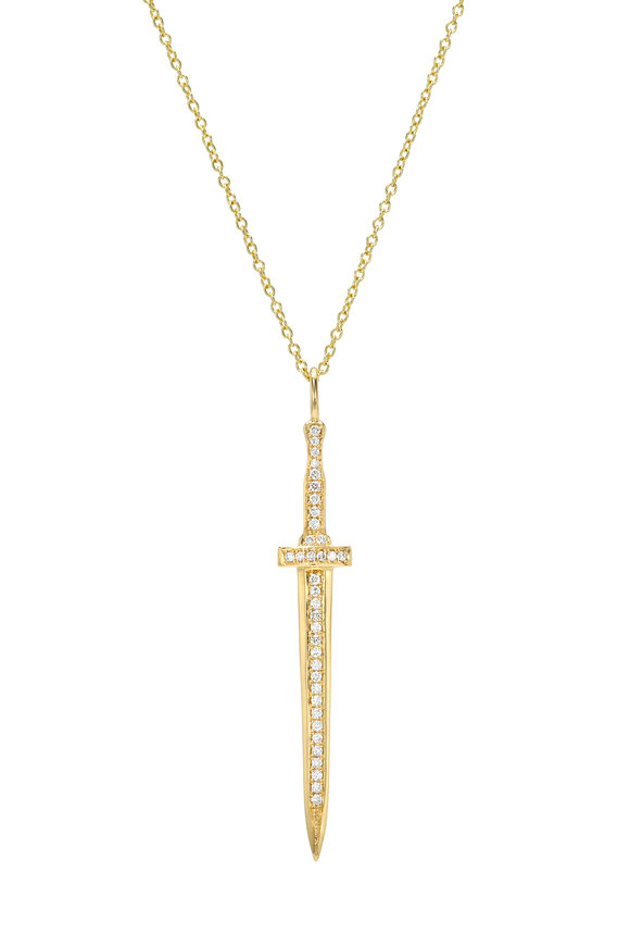 Dru 14k Yellow Gold Large Diamond Dagger Pendant - view 1