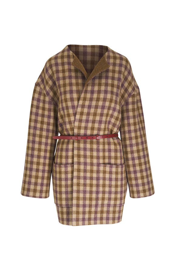 Odeeh - Brown Soft Check Belted Coat 