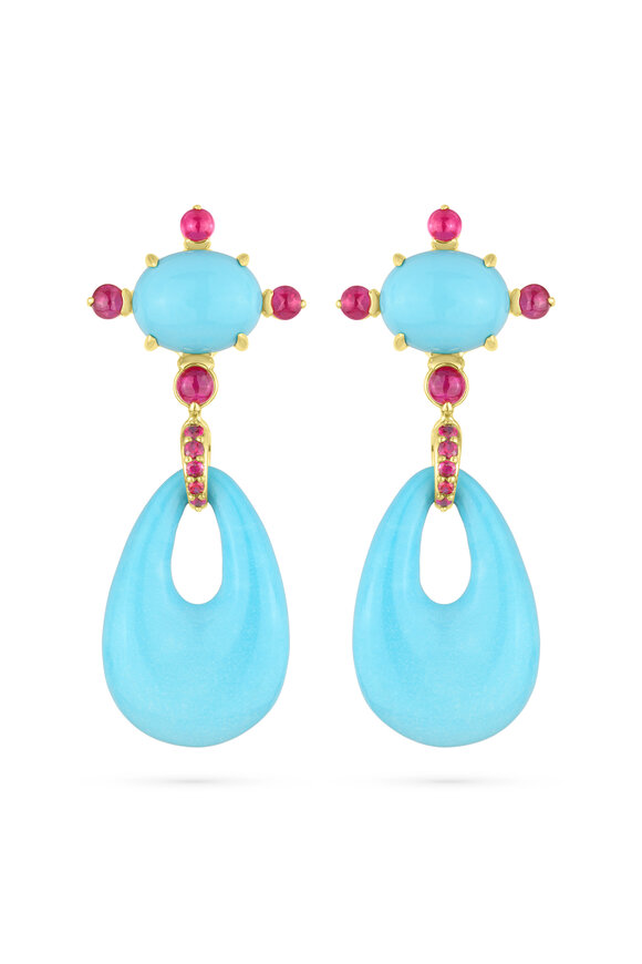Paul Morelli Sleeping Beauty Turquoise & Ruby Drop Earrings - view 1
