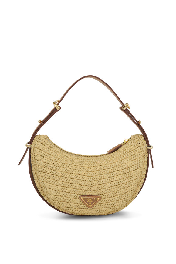 Prada - Natural Raffia Logo Crochet Shoulder Bag 