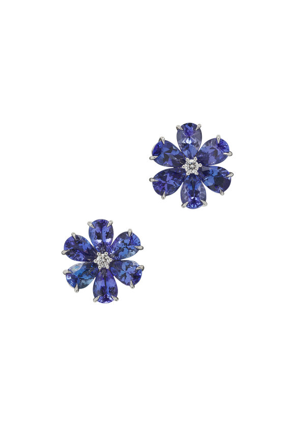 Rahaminov Tanzanite & Diamond Flower Stud Earrings