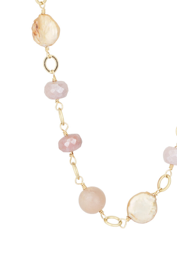 Cristina V. Rose Quartz & Pearl Link Necklace - view 2