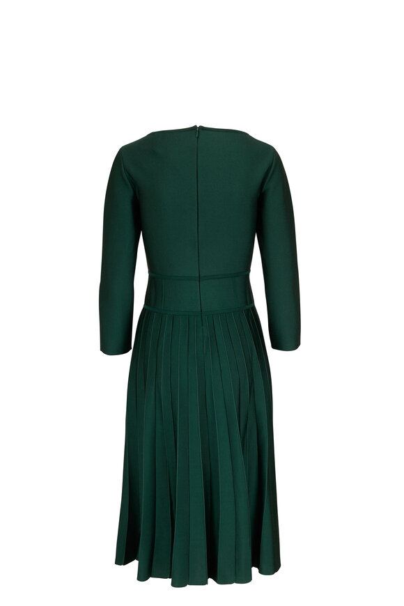 Carolina Herrera - Racing Green Corset Waist Pleated Midi Dress