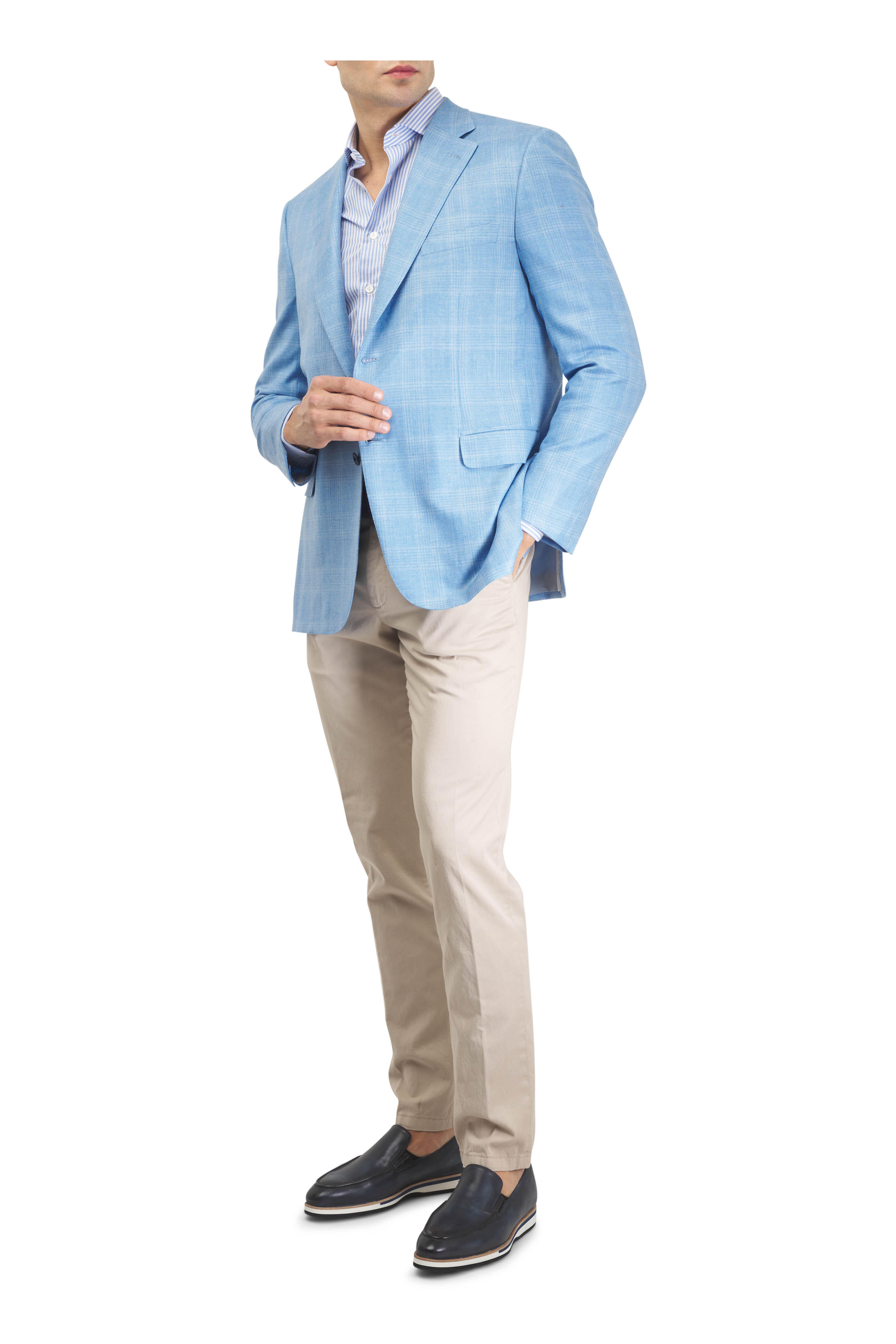 Brioni - Sky Blue Check Cashmere & Silk Sportcoat