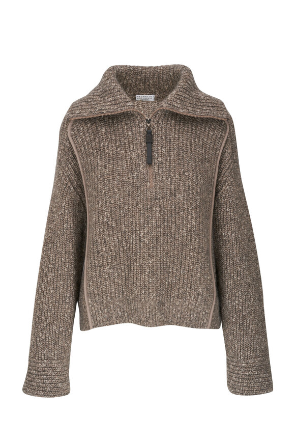 Brunello Cucinelli - Beige Wool Quarter Zip Pullover