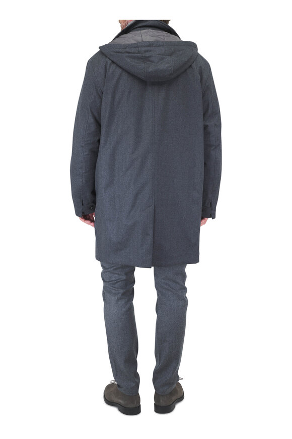 Canali Dark Gray Wool Long Hooded Rain Coat - view 3