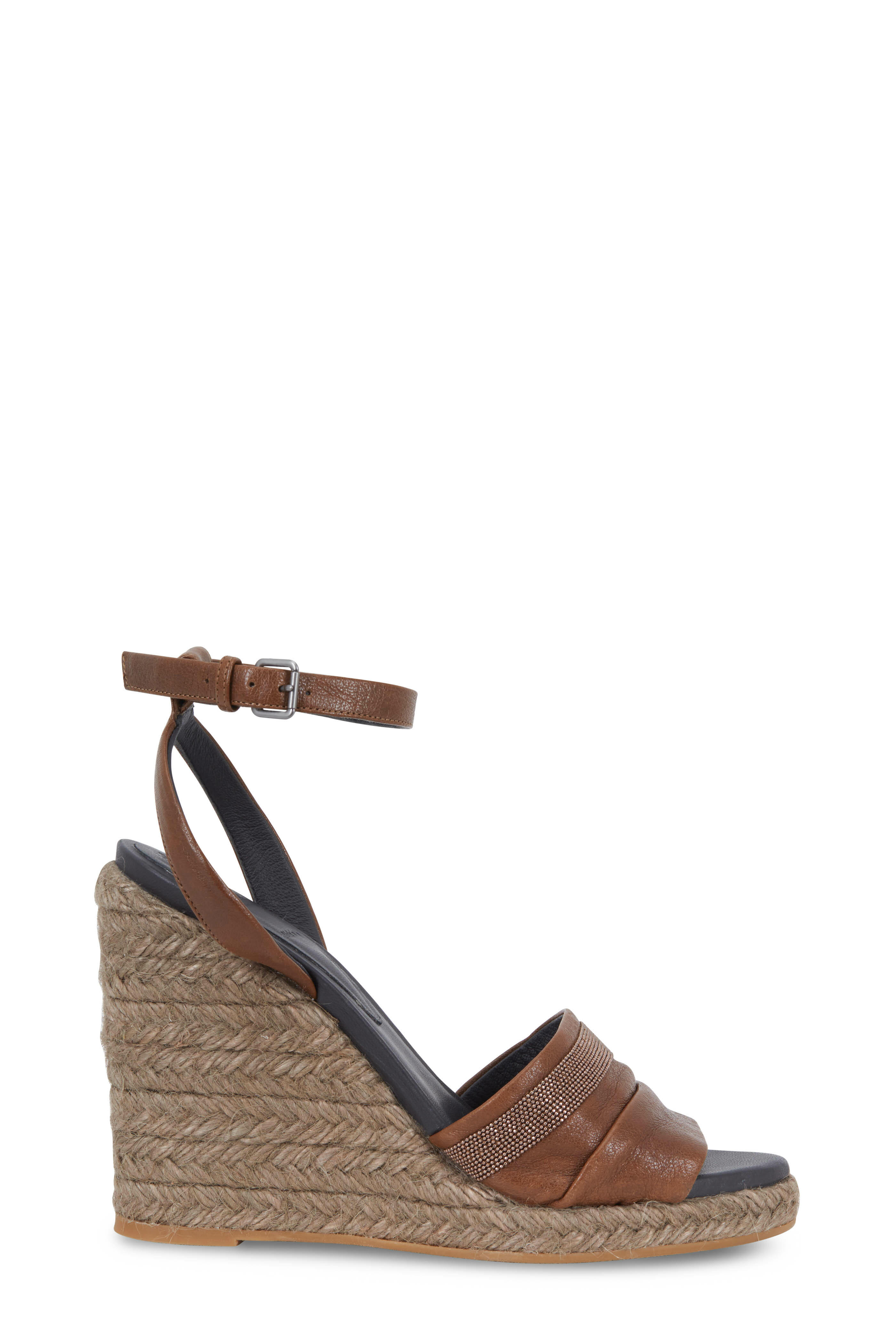 Brunello Cucinelli - Chestnut Leather Espadrille Wedge