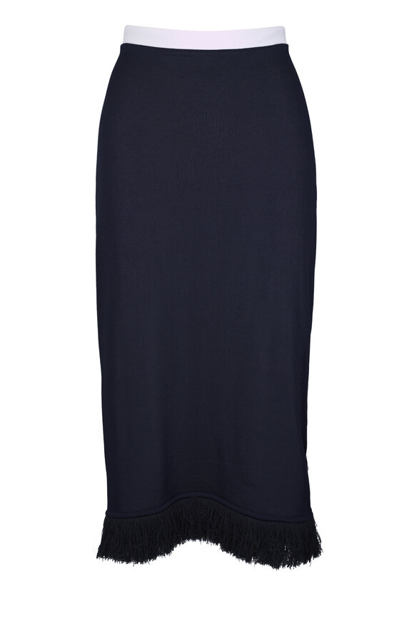 Bottega Veneta Colorblock Midnight Silk Layered Fringe Midi Skirt - view 1