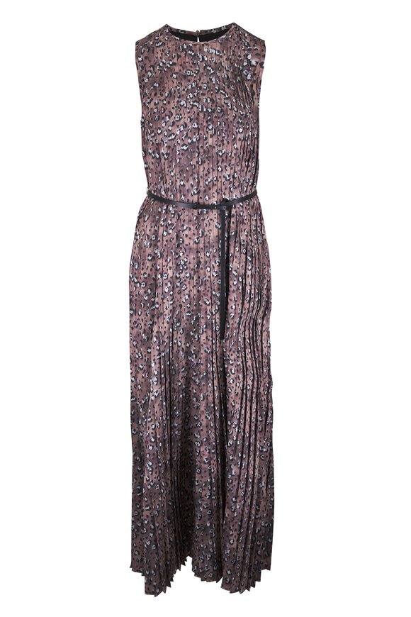 Lafayette 148 New York Brownstone Multi Animal Print Satin Belted Dress