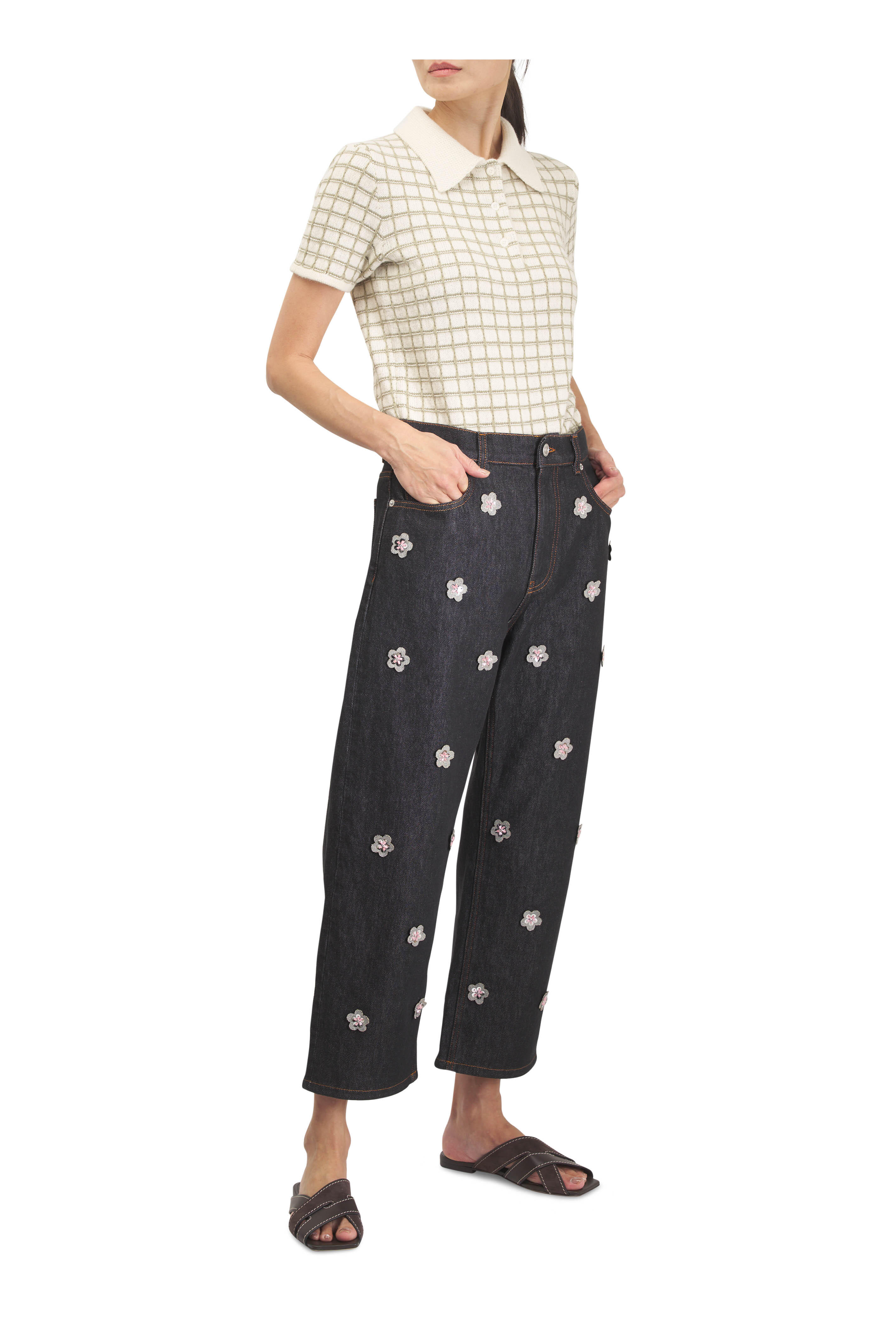 Marni - Blublack Daisy Appliqué Jean