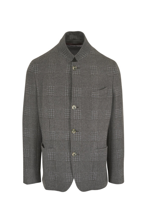 Fedeli Damon Olive Cashmere Flannel Jacquard Blazer - view 1