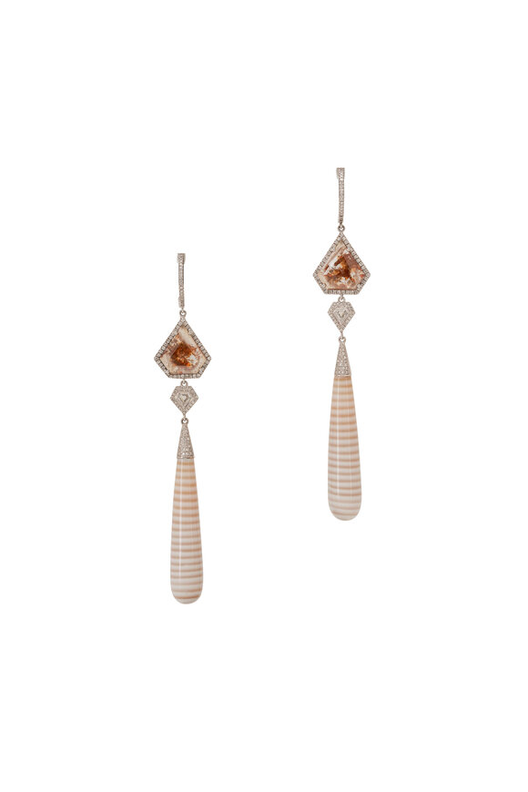 Kai Linz Diamond Slice & Stripe Chalcedony Drop Earrings