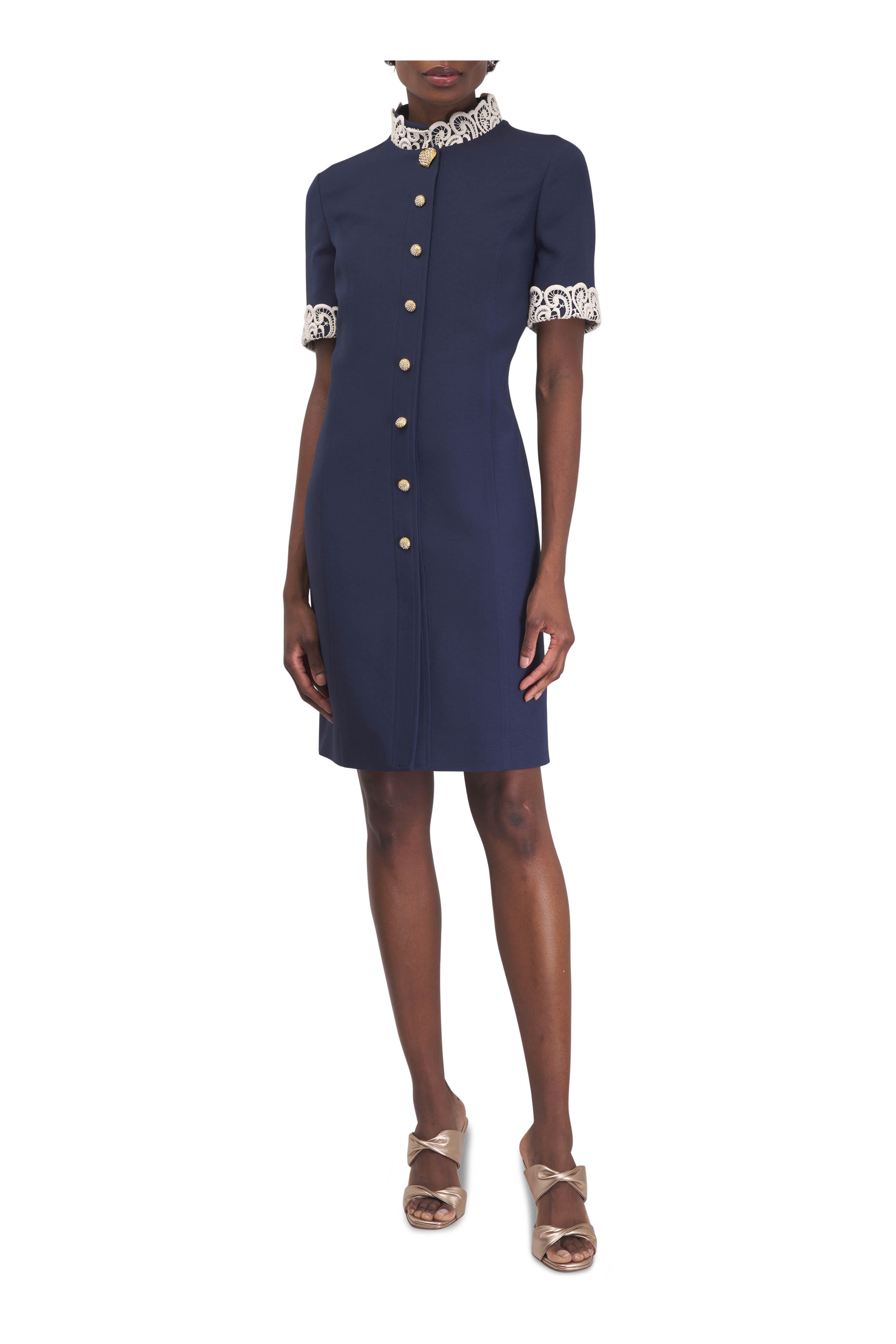 Valentino - Lace Collar Indigo & White Crepe Couture Dress