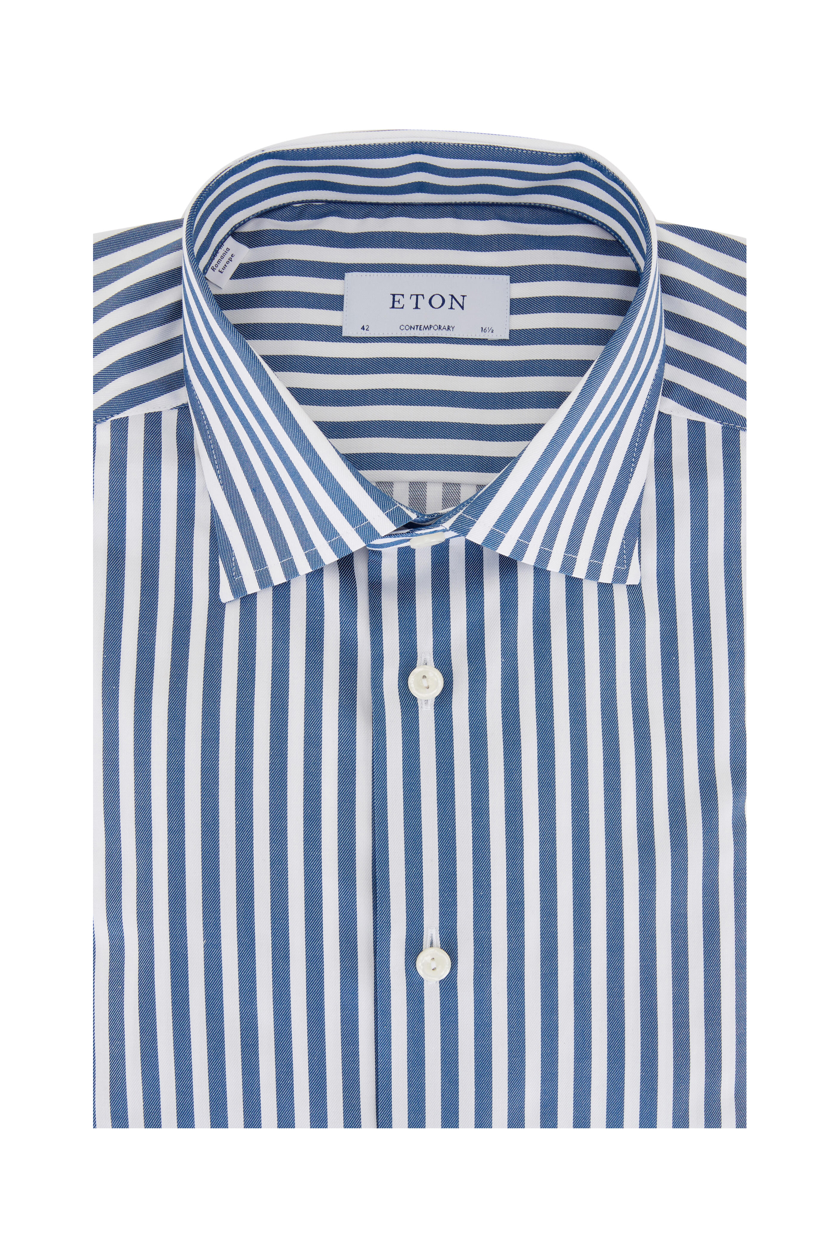 Van streek Pat Opmerkelijk Eton - Blue & White Bold Stripe Dress Shirt | Mitchell Stores