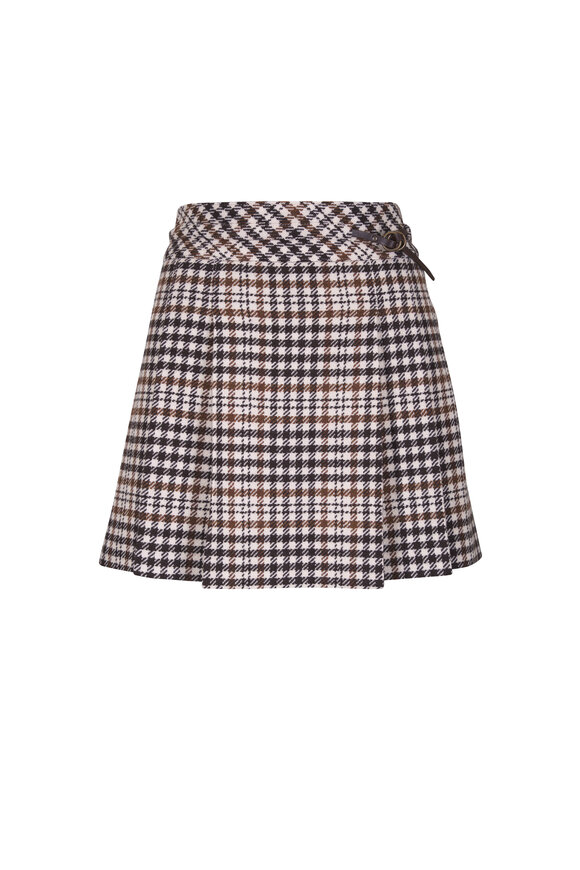 Akris Punto Winter White Houndstooth Tweed Wool Pleated Skirt - view 1