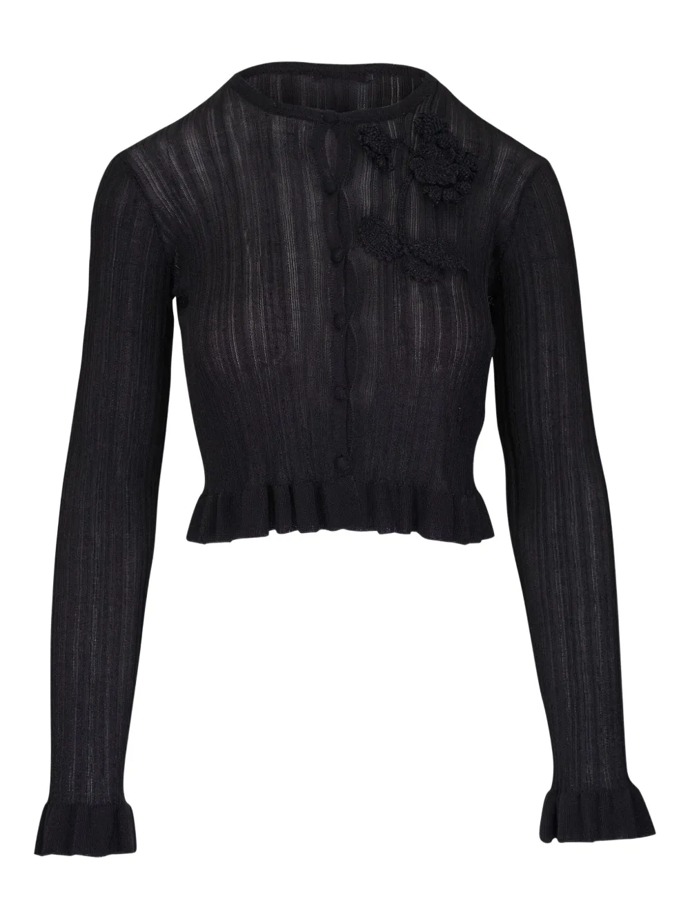 Erdem - Black Lurex Plissé Knit Cropped Cardigan
