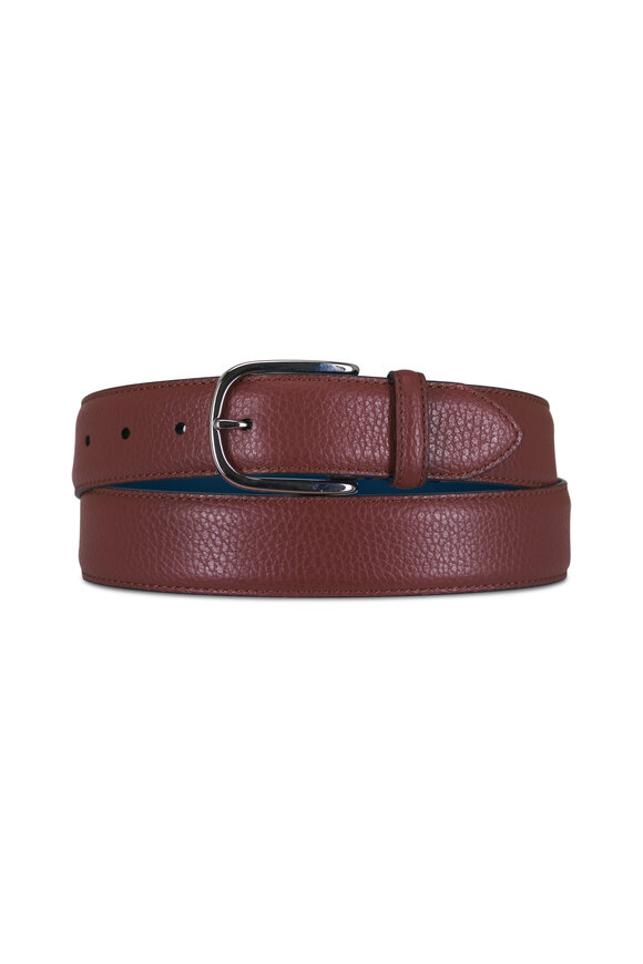 Paolo Vitale Chestnut Embossed Leather Belt - view 1
