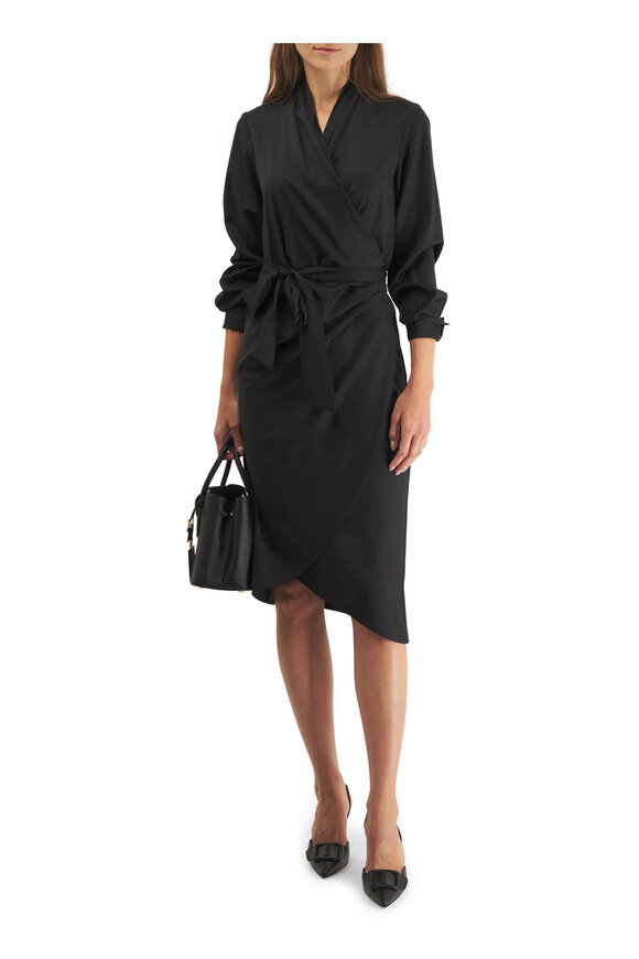 Kiton - Black Wool Long Sleeve Wrap Dress