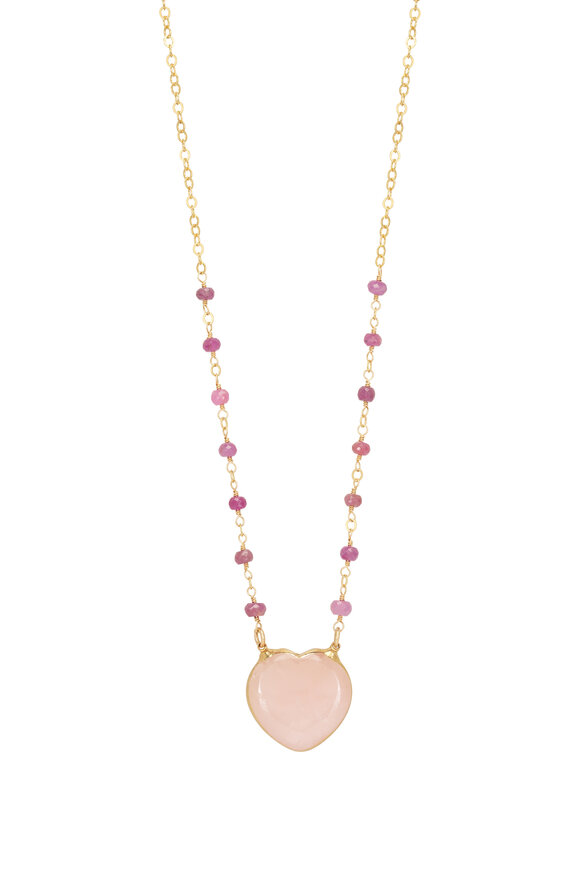 Cristina V. Quartz Heart Ruby Rondelle Chain Necklace - view 1