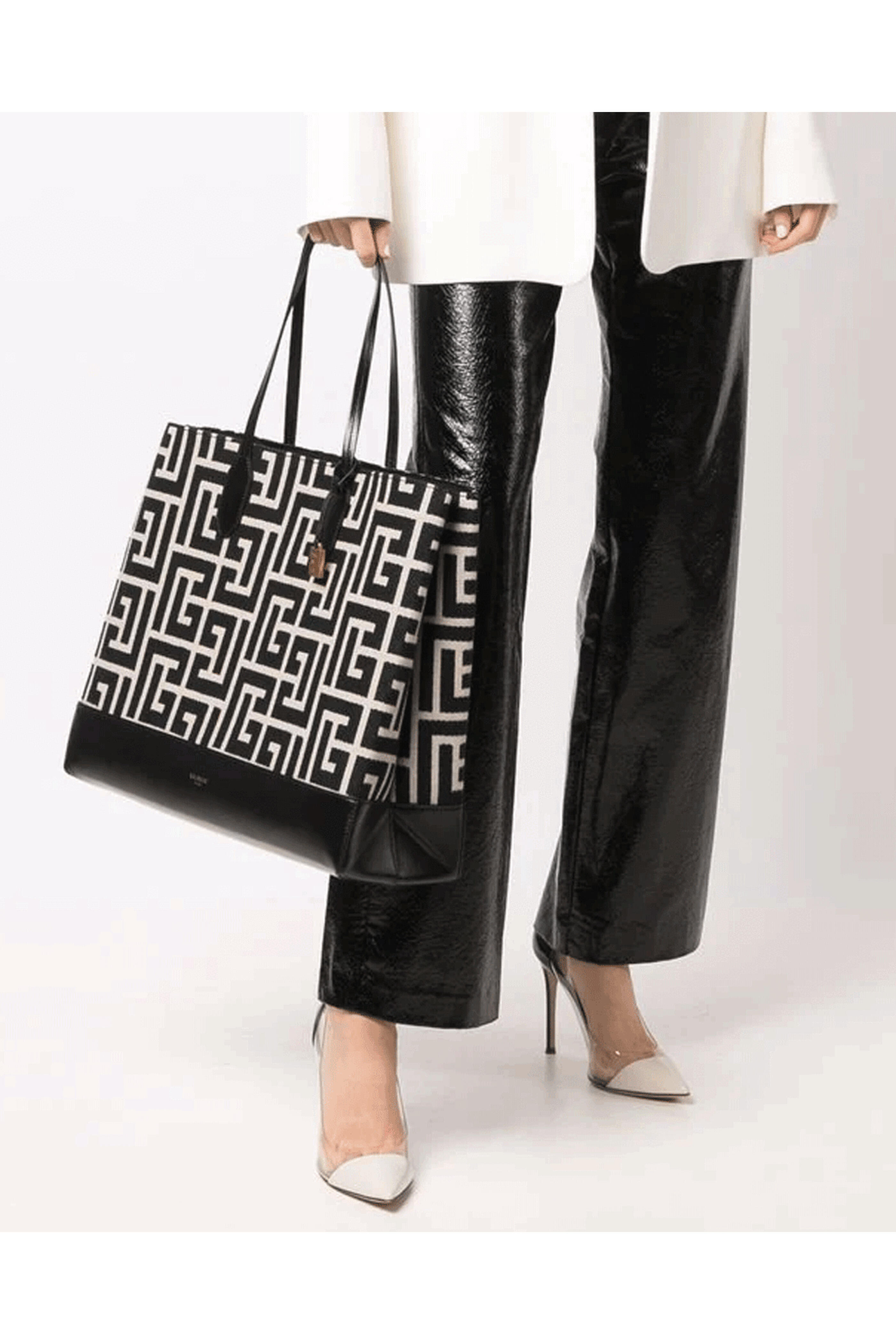 Balmain - Monogram Folded Shopping Bag in Ivory and Black - view 2