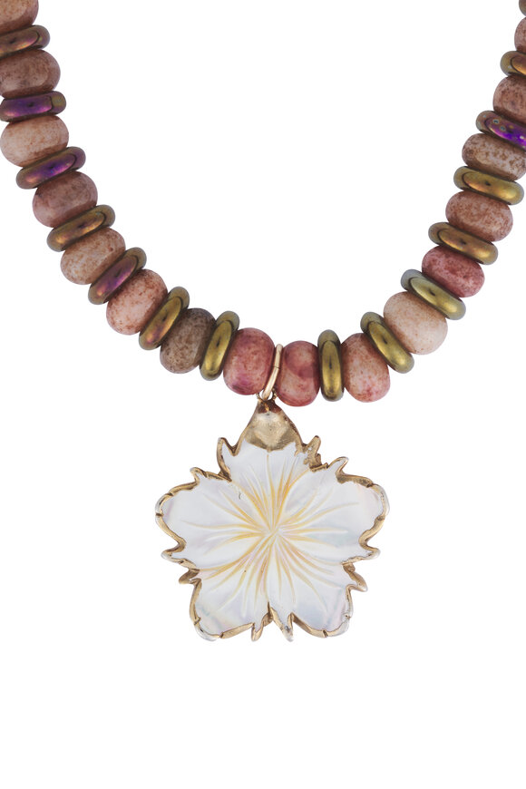 Cristina V. Brown Opal & Mother of Pearl Flower Necklace - view 2