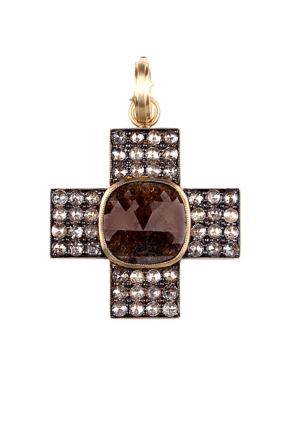 Sylva & Cie - 18K Gold & Diamond Box Cross Pendant 