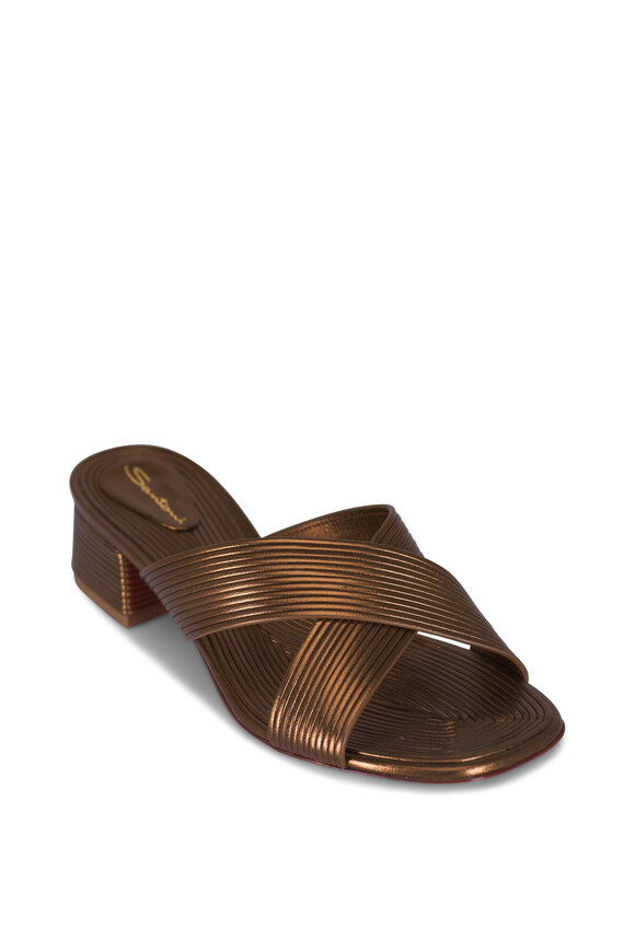 Santoni Serpentine Gold Leather Sandal, 35mm