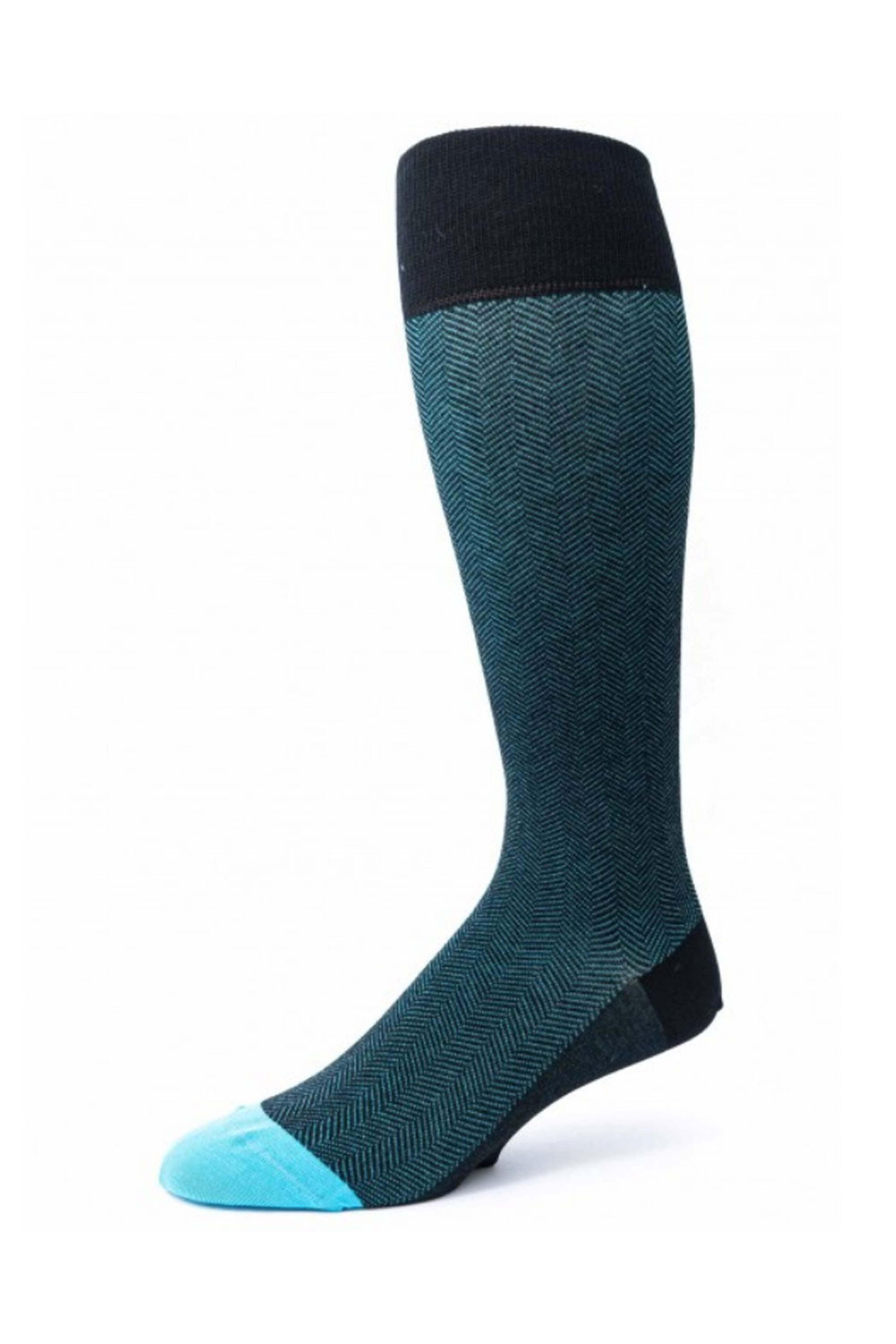 Edward Armah - Herringbone Over the Calf Socks in Black and Blue