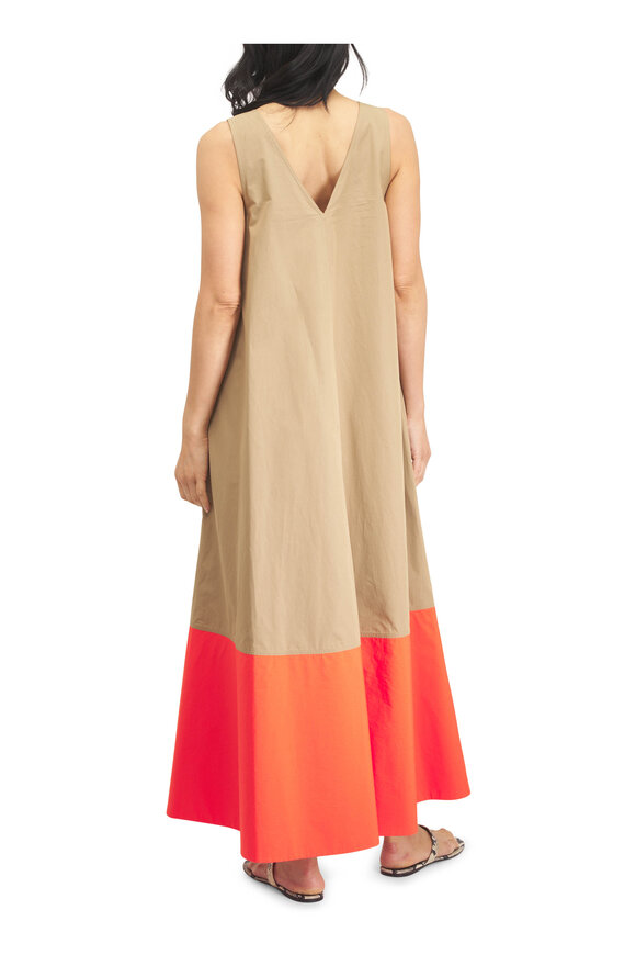 Lafayette 148 New York Cadet Khaki & Orange Poppy Colorblock Swing Dress - view 3