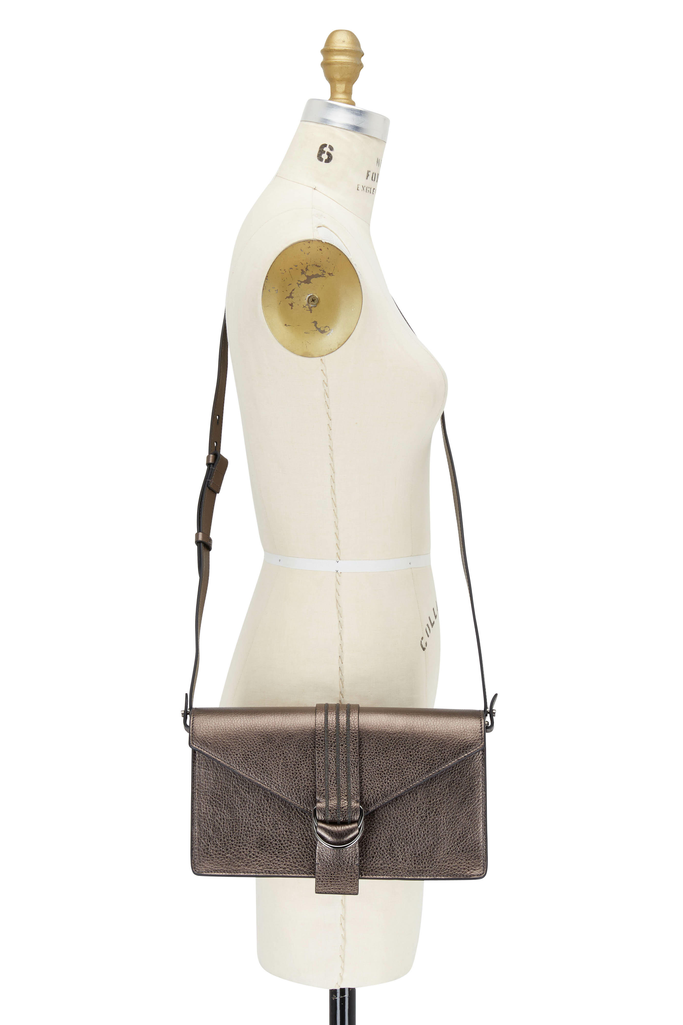 Brunello Cucinelli - Graphite Glossy Leather Monili Envelope Bag