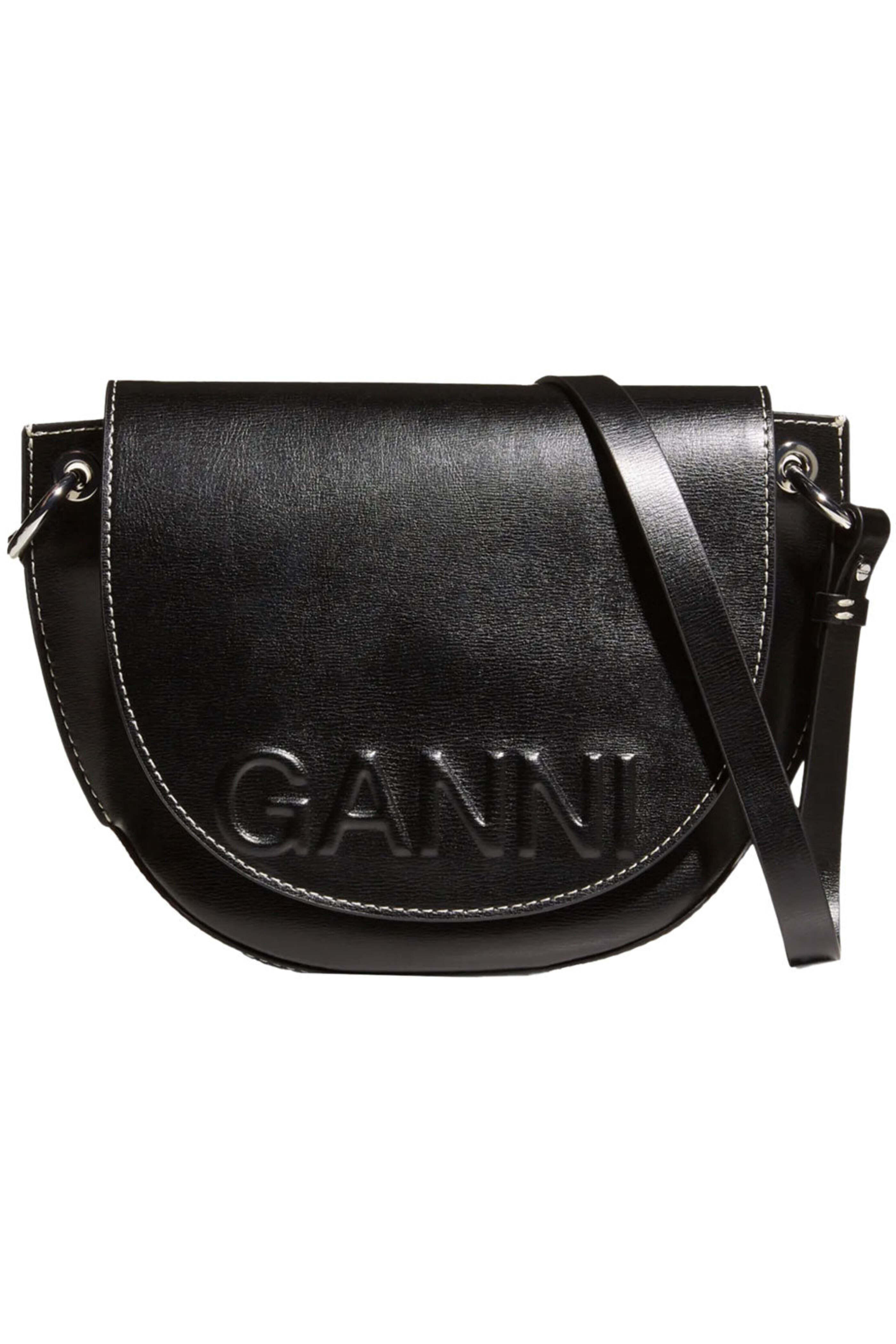 ★Ganni★ Mini Banner Logo Emboss Shoulder Bag Black A460509 14013108-1845043658991148.jpg
