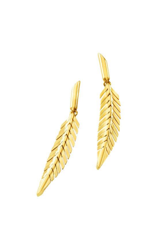 Cadar 18k Yellow Gold Small Feather Drop Earrings