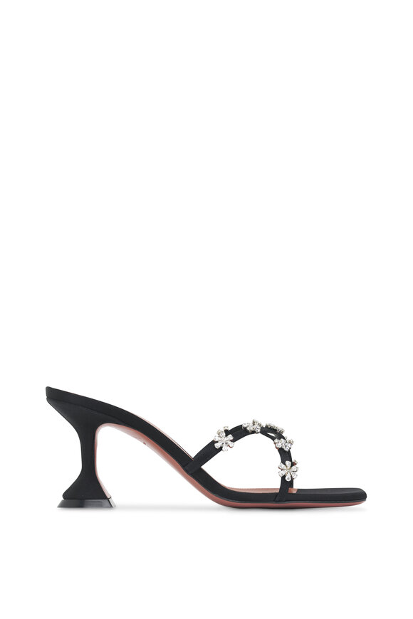 Amina Muaddi - Lily Black Stain Crisscross Sandal, 70 mm