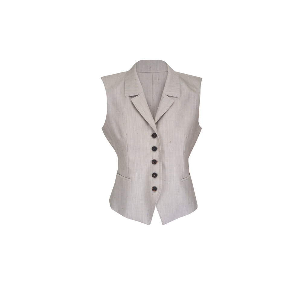 Lafayette 148 New York Gray Flecked Wool Silk Waistcoat Vest