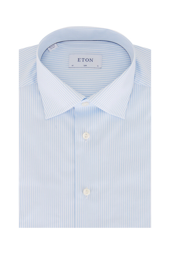 Eton - Light Blue & White Stripe Cotton Dress Shirt