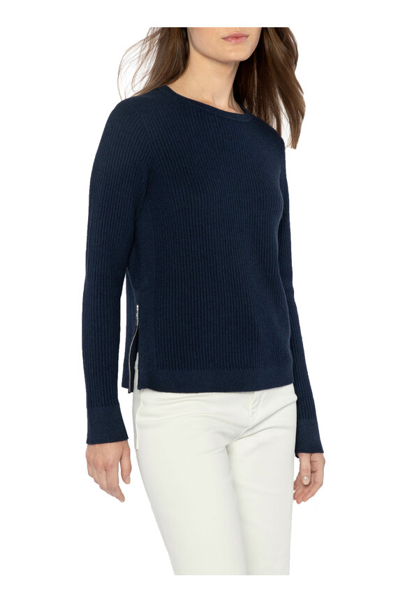 Kinross - Navy Side Zip Ribbed Sweater 