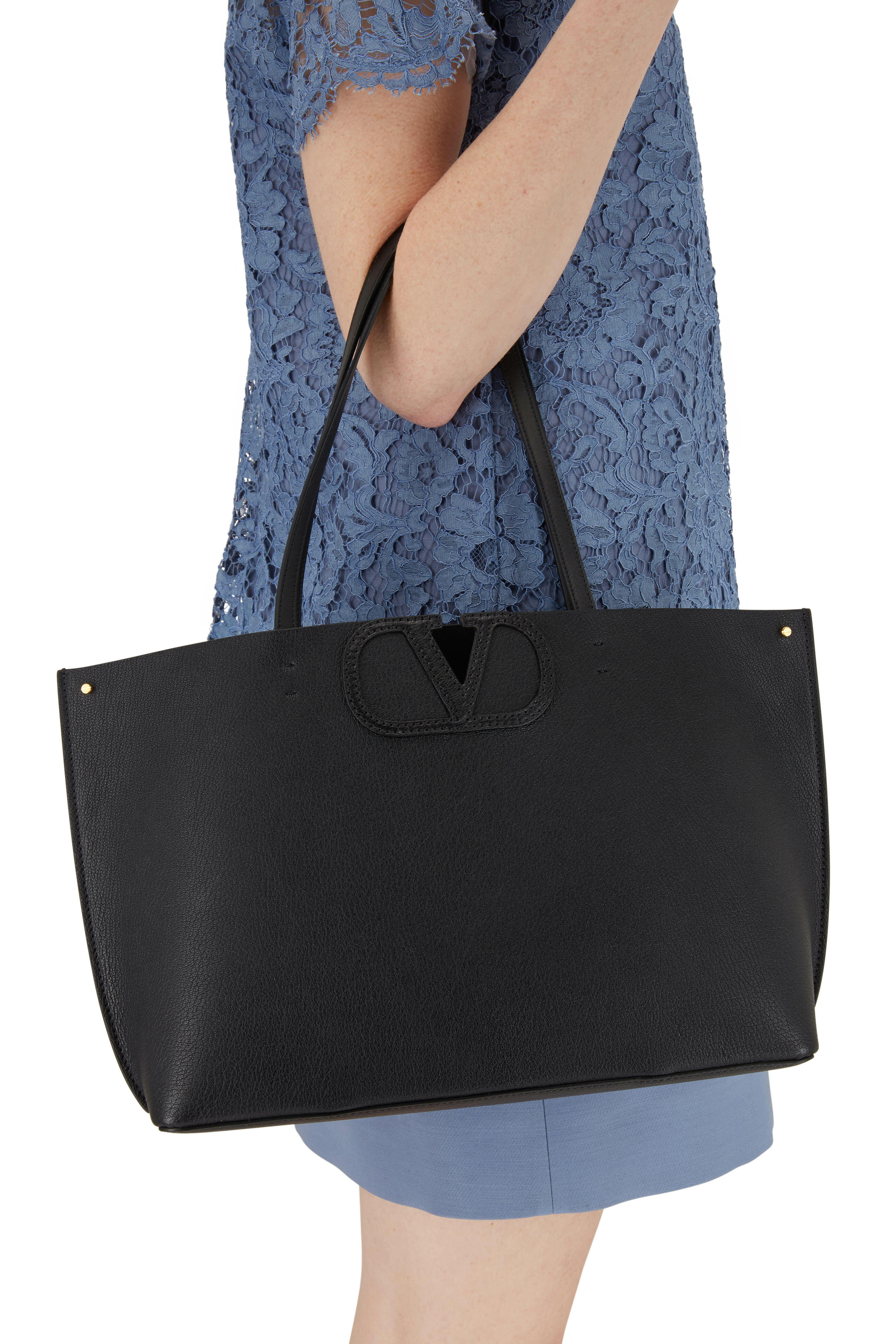 Valentino Garavani - VLogo Black Grained Leather Medium Tote