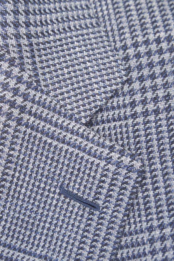 Brioni Gray & Blue Plaid Wool, Silk & Linen Sportcoat - view 5