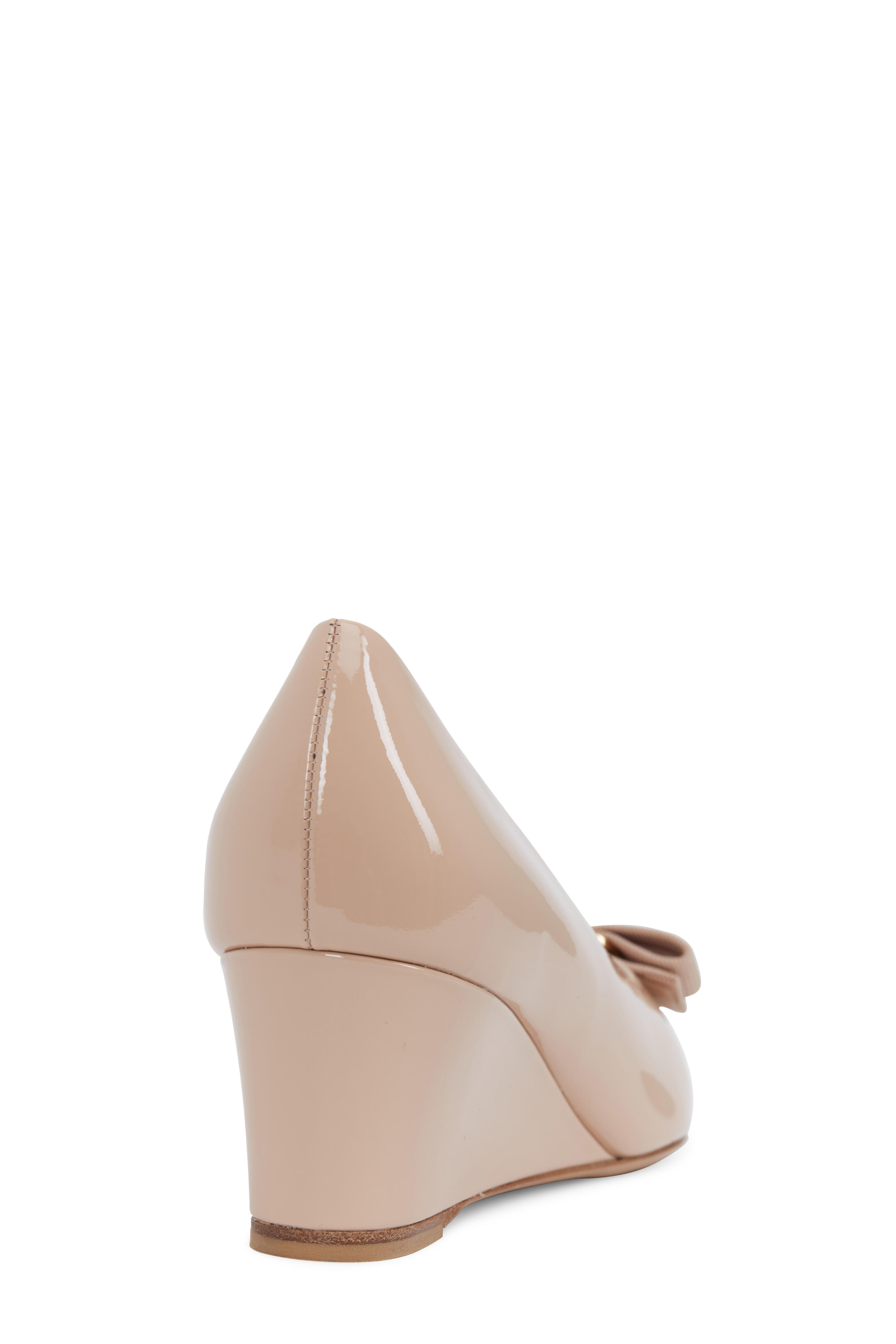 Salvatore Ferragamo - Mirabel Nude Patent Leather Bow Wedge, 55mm