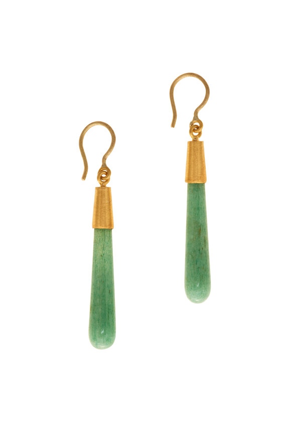Yossi Harari - Yellow Gold Green Aventurine Cone Earrings