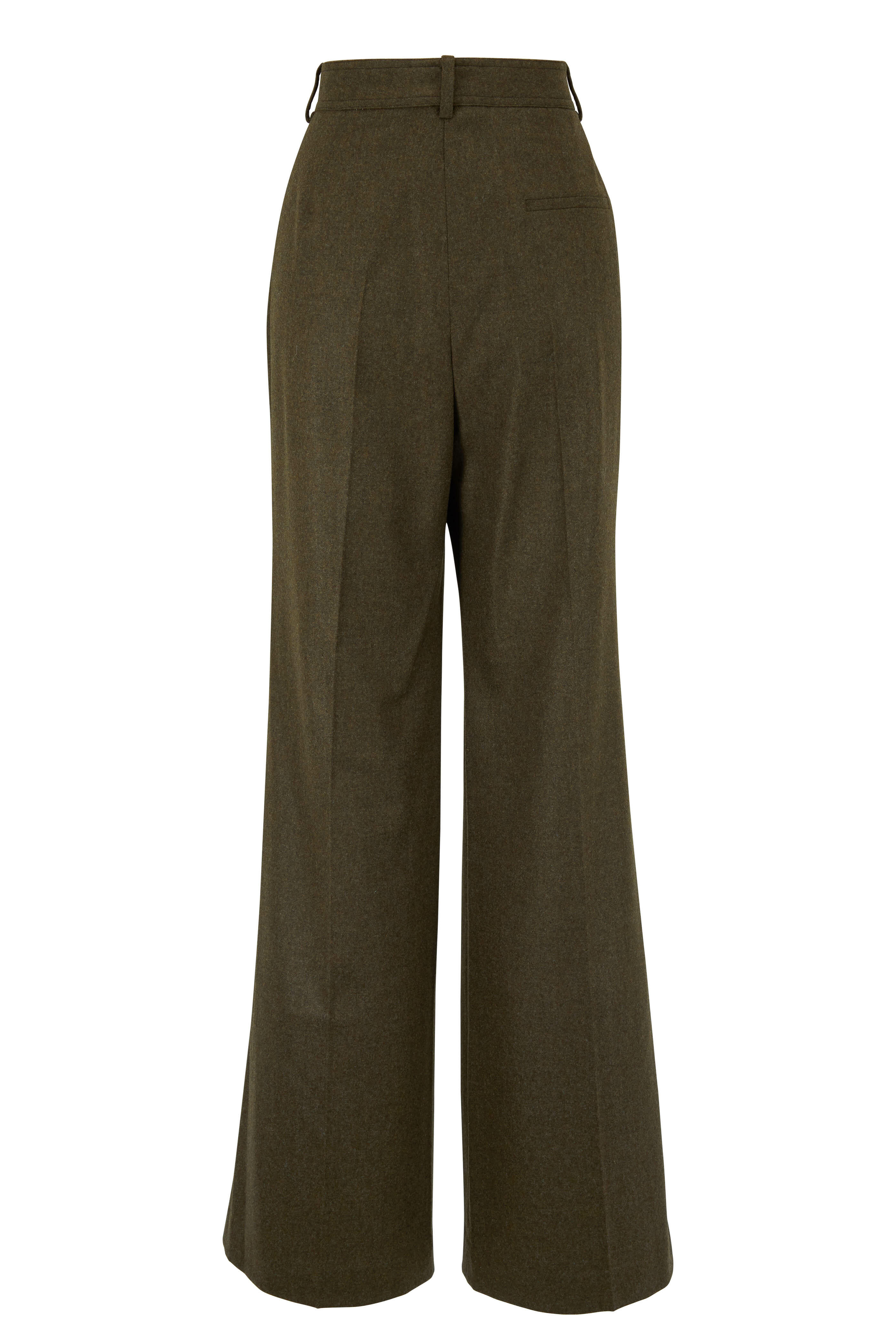 Victoria Beckham - Khaki Green Wool High-Waist Wide Leg Pant