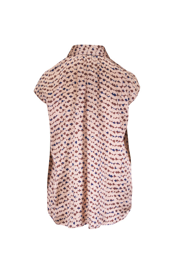 Kiton Pink & Beige Silk Collared Sleeveless Blouse - view 4