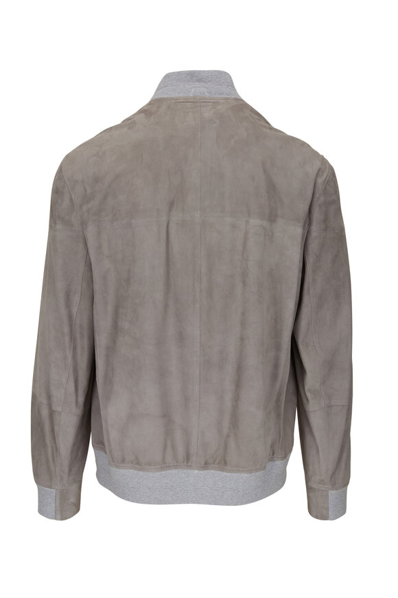 Brunello Cucinelli - Heather & Smoke Gray Suede Bomber Jacket