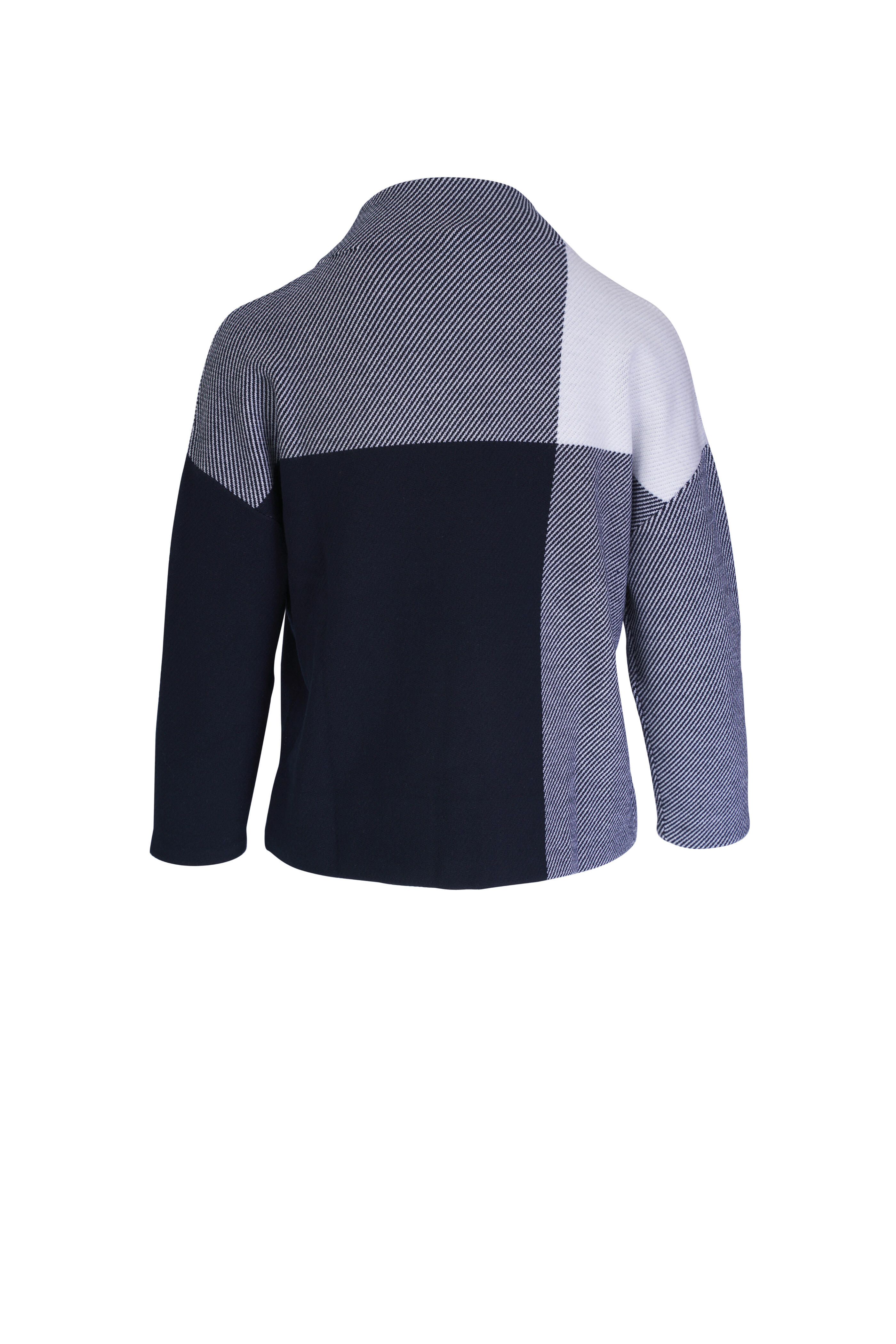 Akris Punto - Gingham Knit Navy & Cream Mock Neck Sweater
