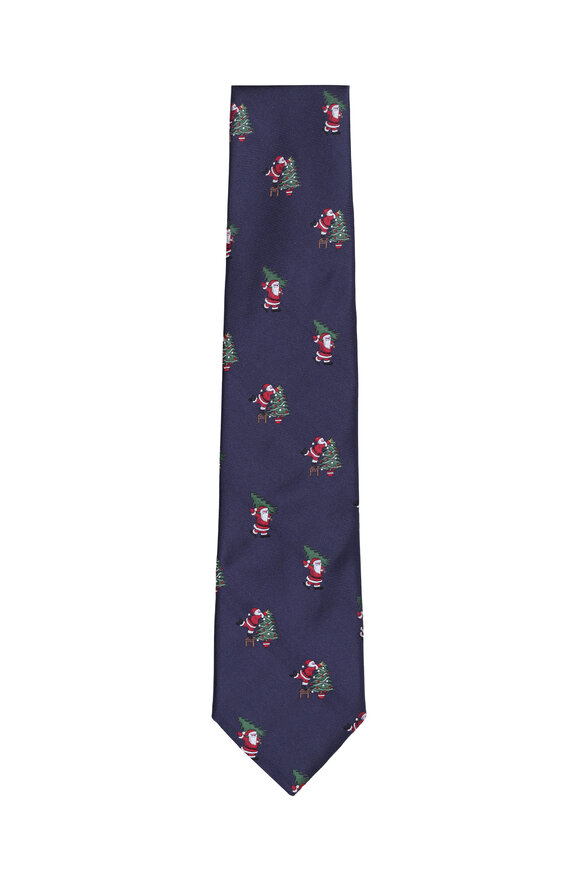 Geoff Nicholson Navy Blue Santa Silk Necktie