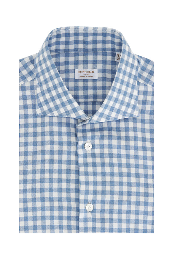 Borriello Medium Blue Check Cotton Sport Shirt