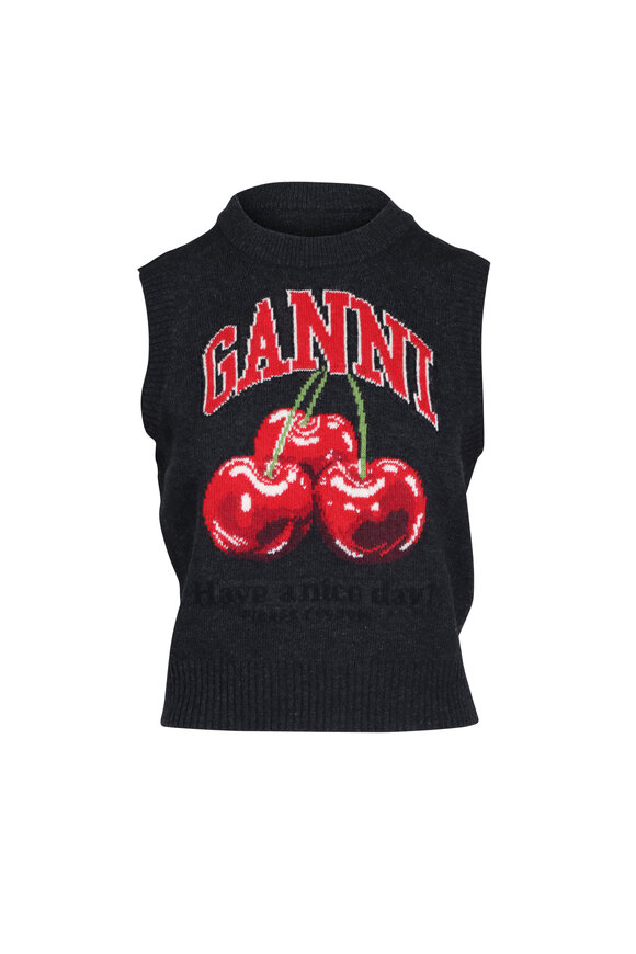 Ganni Graphic Cherries Black Wool Vest