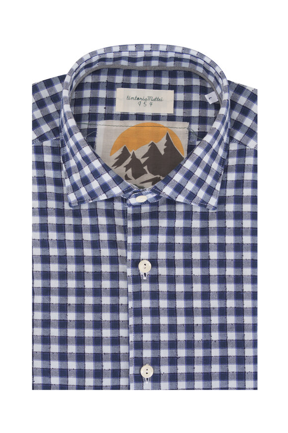 Tintoria Blue Gingham Textured Sport Shirt