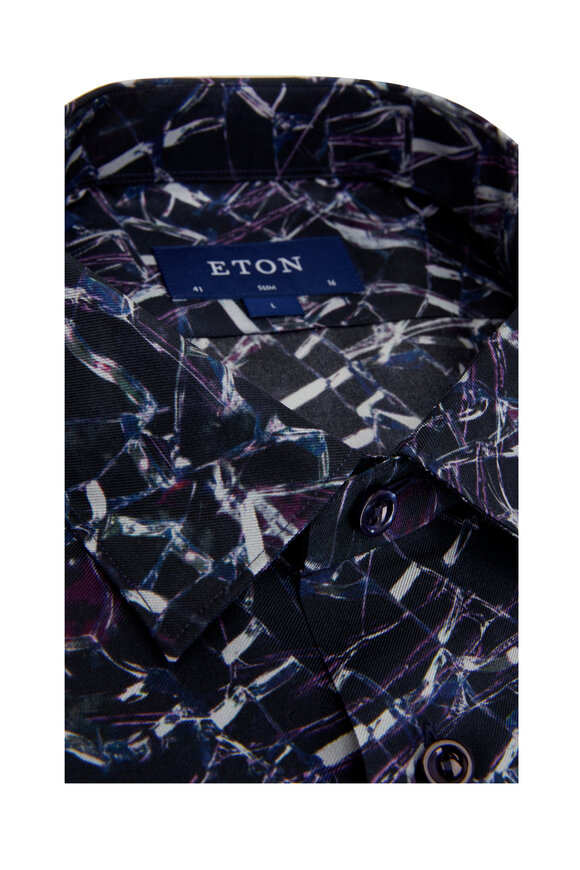 Eton - Navy Multicolor Geometric Print Silk Dress Shirt