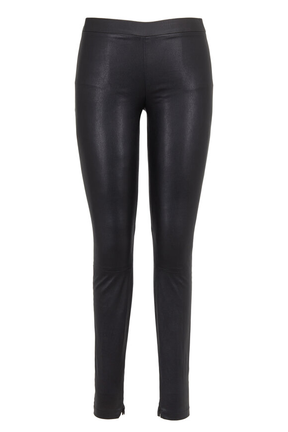 Vince - Black Leather Ankle-Zip Leggings